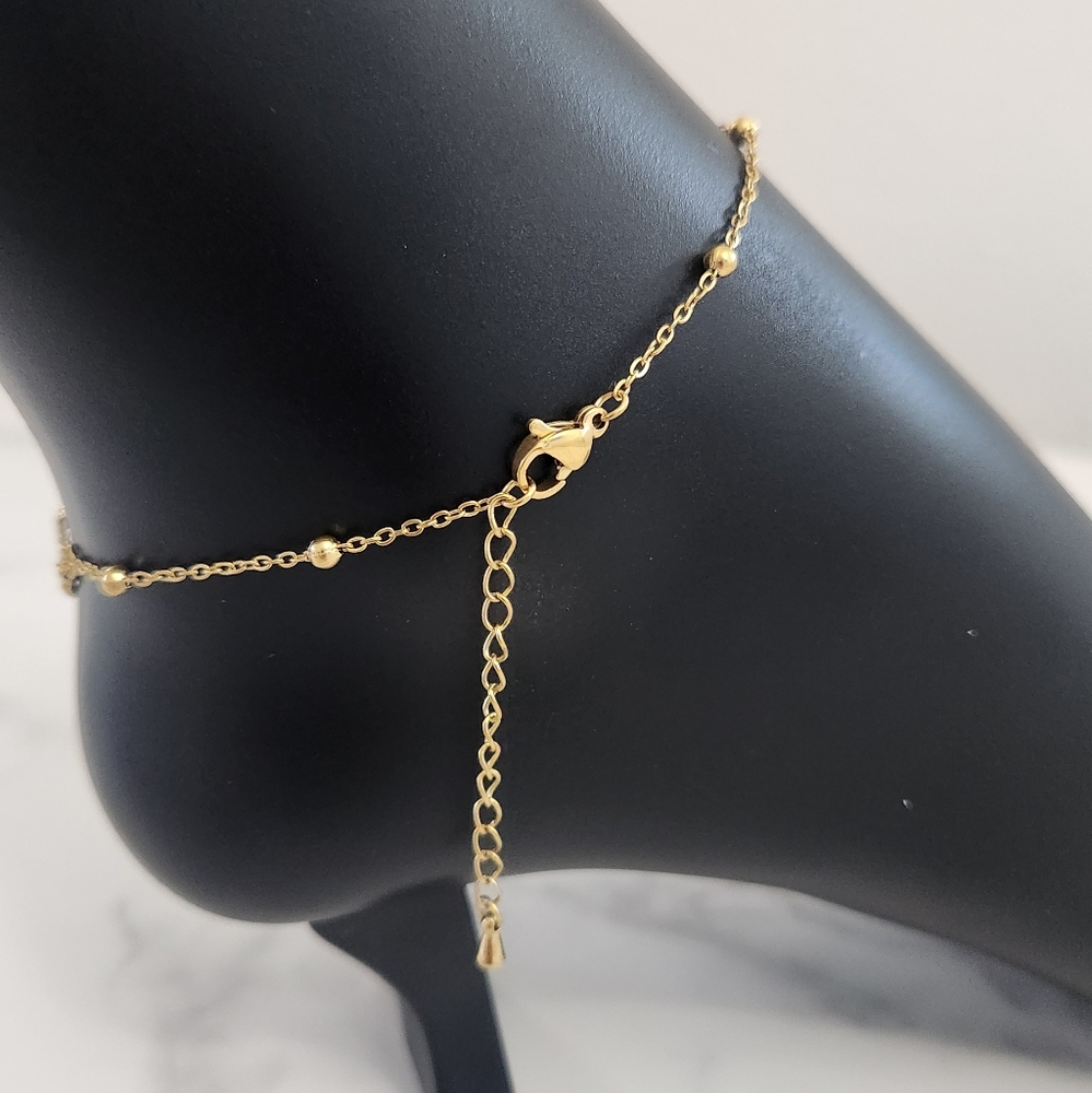 Gold & Mother Of Pearl Layered Butterfly Anklet - Picture 10 of 14